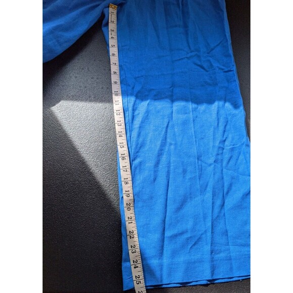 J. Crew Women's Pants Blue Wide Leg Pleated Elastic Back Linen Blend Size 6 - Picture 5 of 12